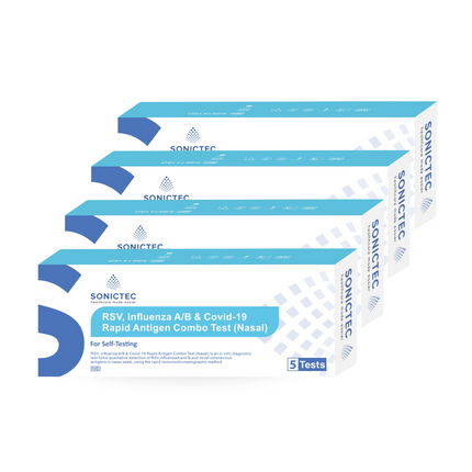 Sonictec RSV, Influenza A/B & Covid-19 Rapid Antigen Combo Test 4 x packs of 5 tests (20 x tests)