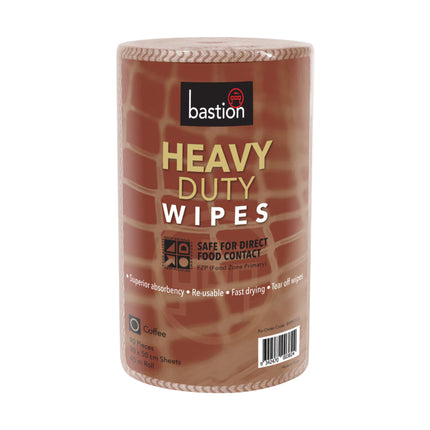 Bastion Heavy Duty Reusable Wipes Coffee - 90 Sheet Rolls