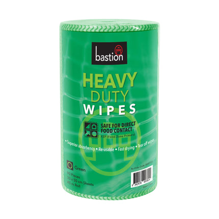 Bastion Heavy Duty Reusable Wipes Green - 90 Sheet Rolls