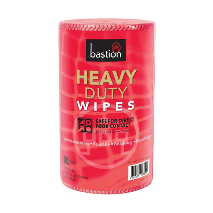 Bastion Heavy Duty Reusable Wipes Red - 90 Sheet Rolls