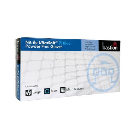 Bastion Nitrile UltraSoft Powder-Free Blue Disposable Gloves Large