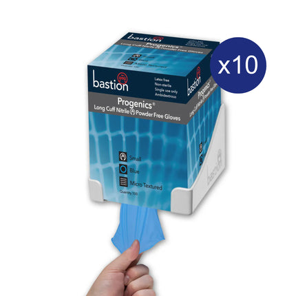 Bastion Progenics Nitrile Long Cuff Blue Powder Free Gloves Carton of 10