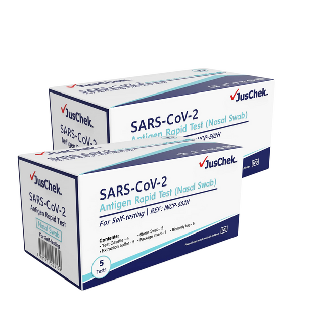 JusCheck COVID-19 Rapid Antigen Test Nasal Swab Box of 5